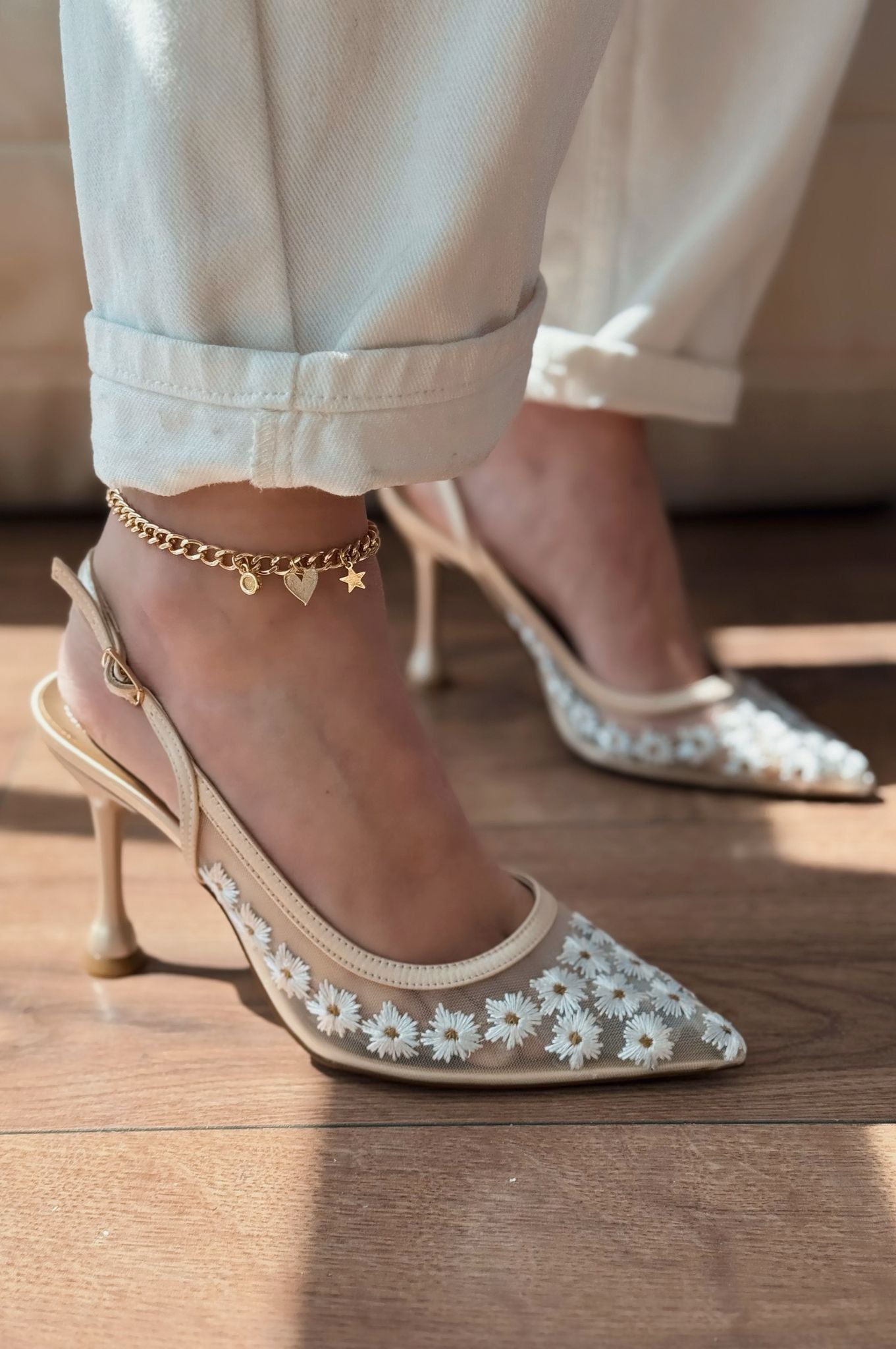 Dasewi Beige Mesh Women's Stilettos