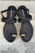 Velinka Black Faux Leather Women's Thong Sandals