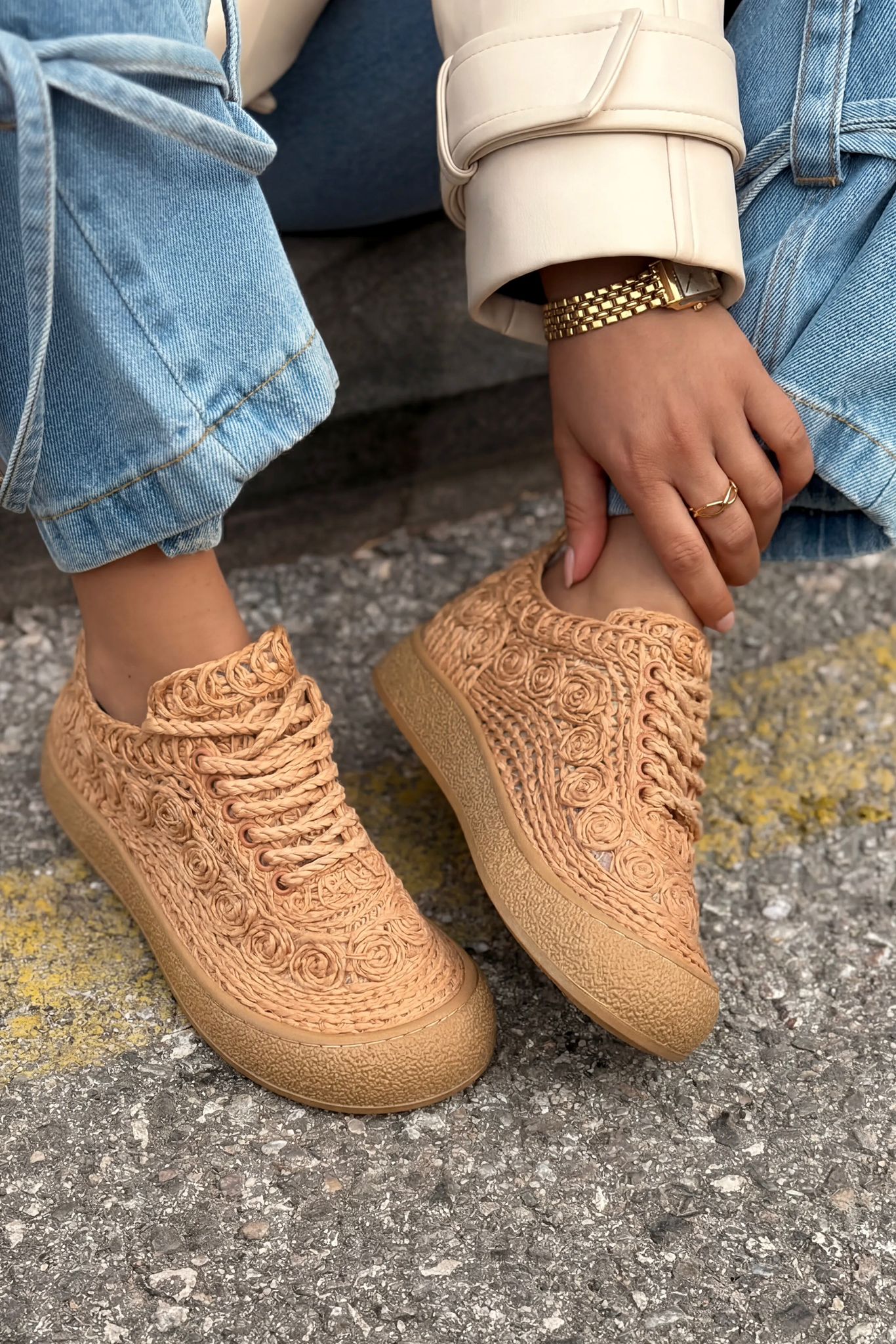 Sarrin Tan Woven Women's Sneakers