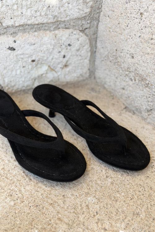 Arlene Black Suede Pumps Toe-Post Sandals