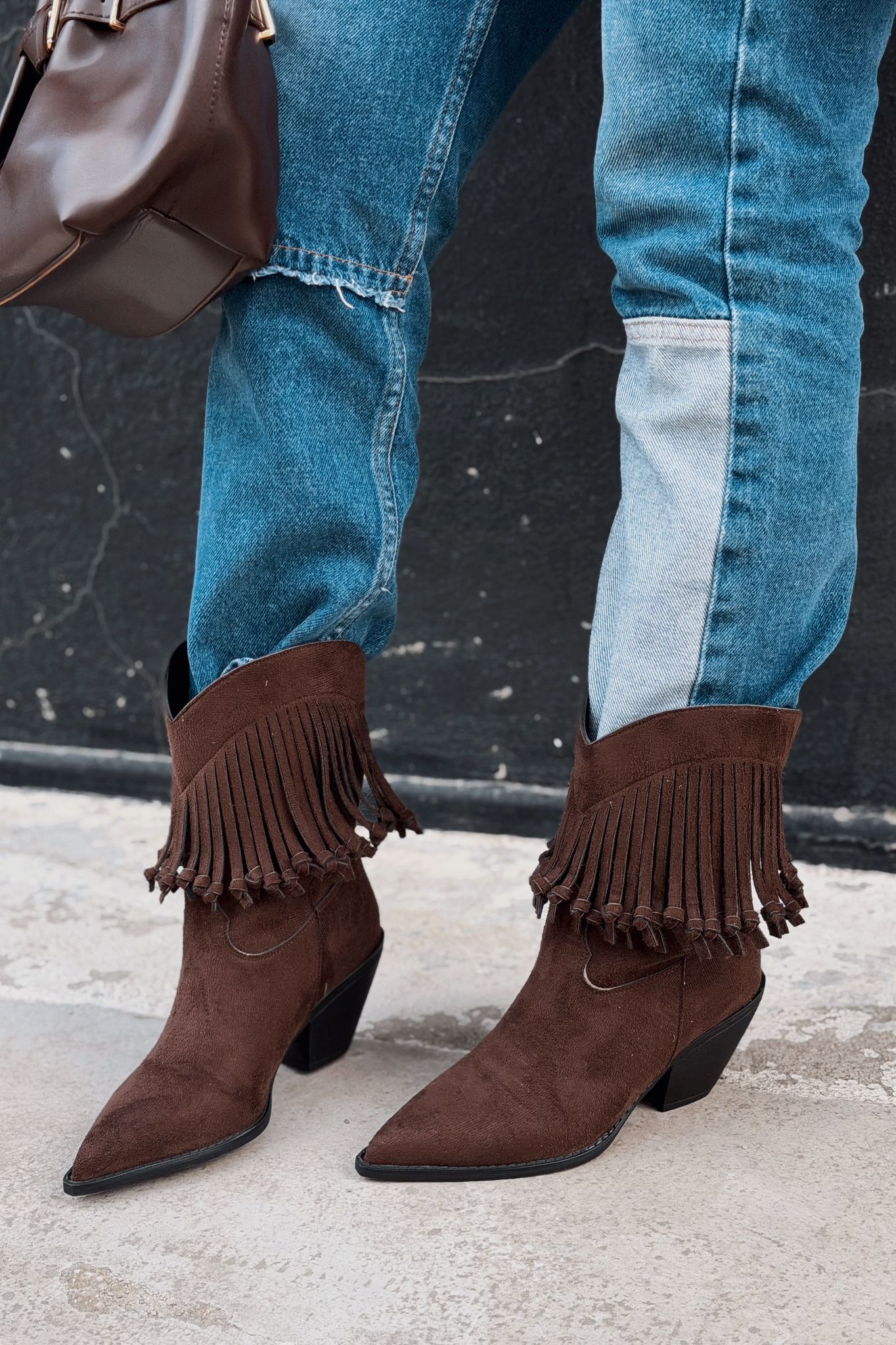 Iserne Women's Cowboy Boots Light Brown Suede Fringed