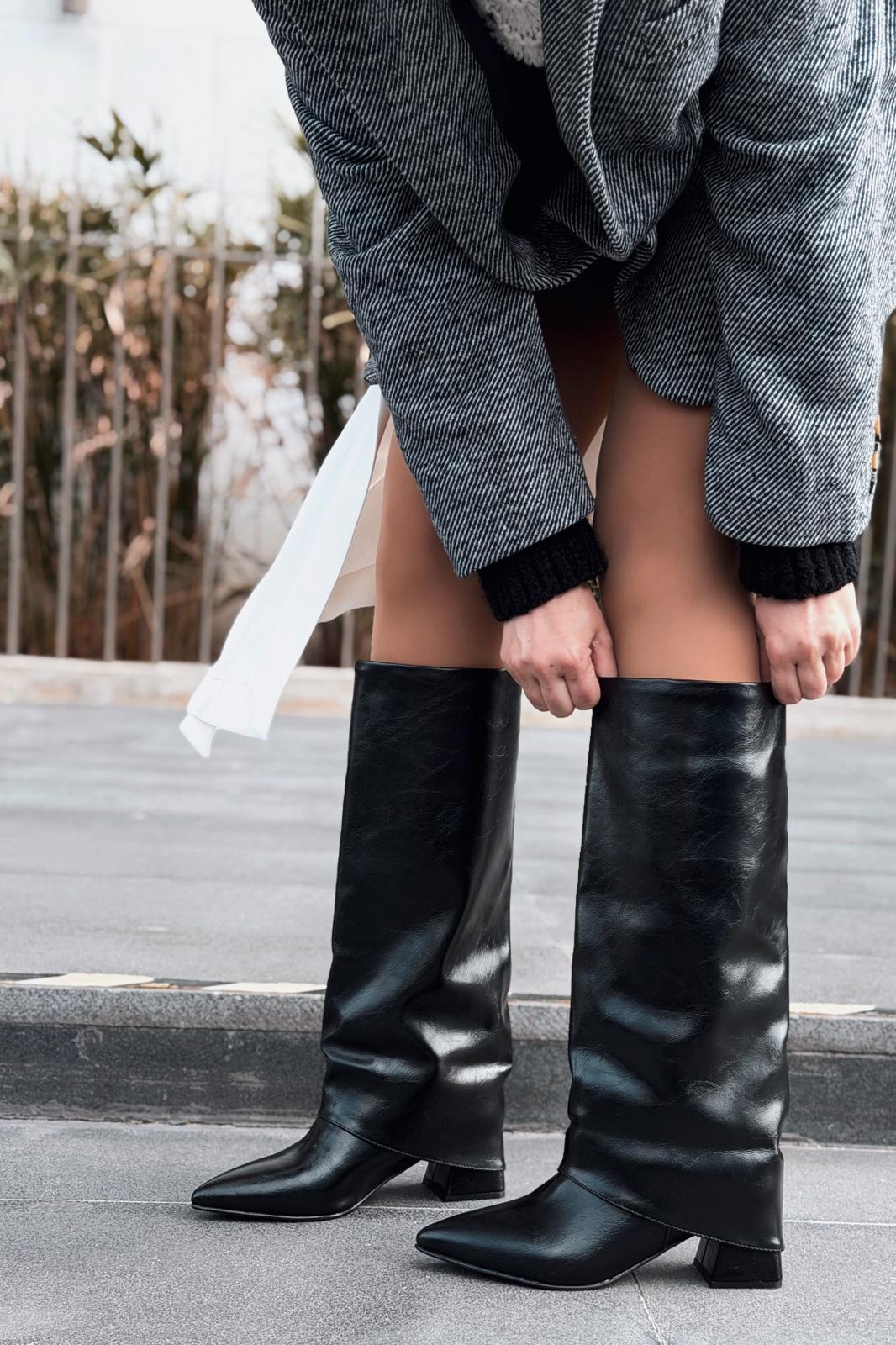 Jasmir Black Patent Faux Leather Women's Pumps Boots