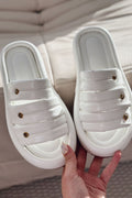 Laursa White Faux Leather Stone-Embellished Women's Slides