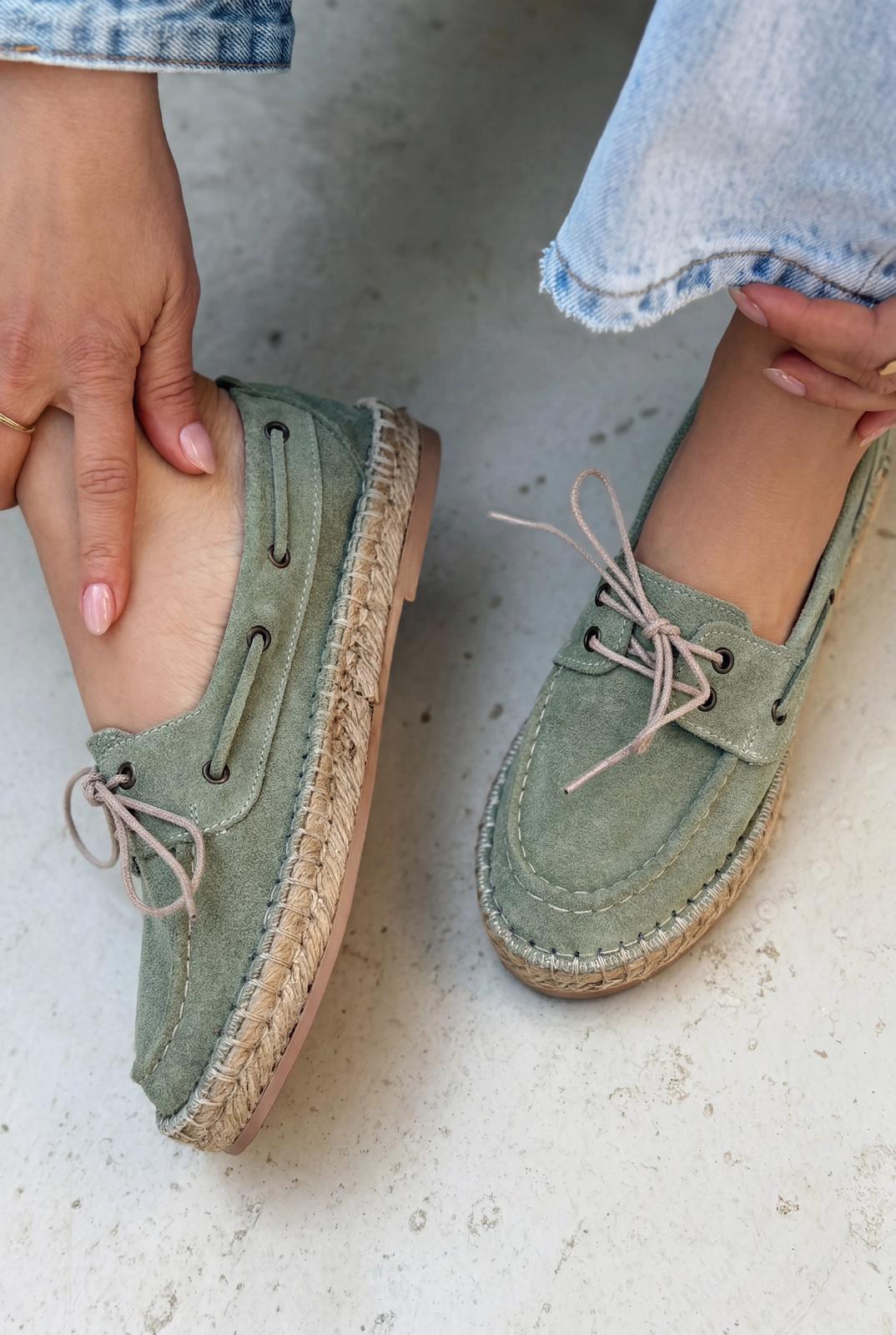 Selora Mint Green Genuine Suede Women's Loafers