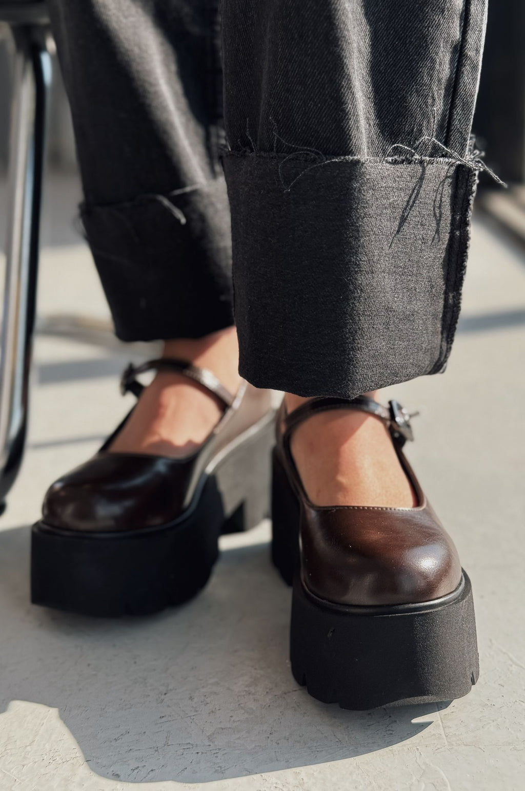 Tinos Dark Brown Faux Leather Platform Women's Mary Jane