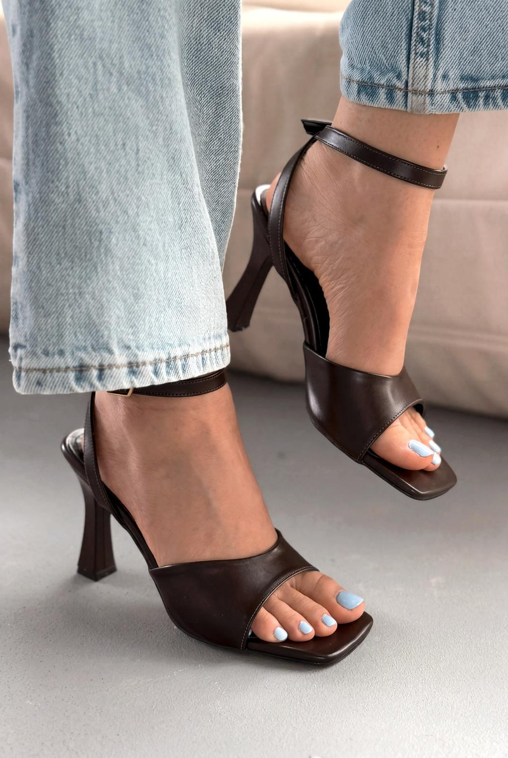 Velniel Dark Brown Faux Leather Women's Pumps Sandals