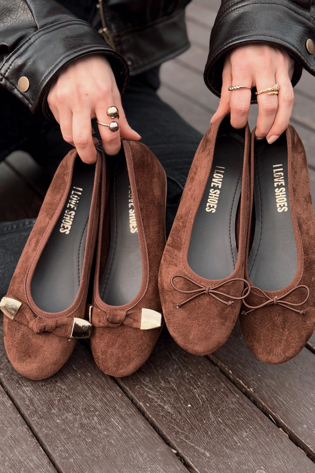 Stellor Dark Brown Suede Women's Wedge Heel Flats