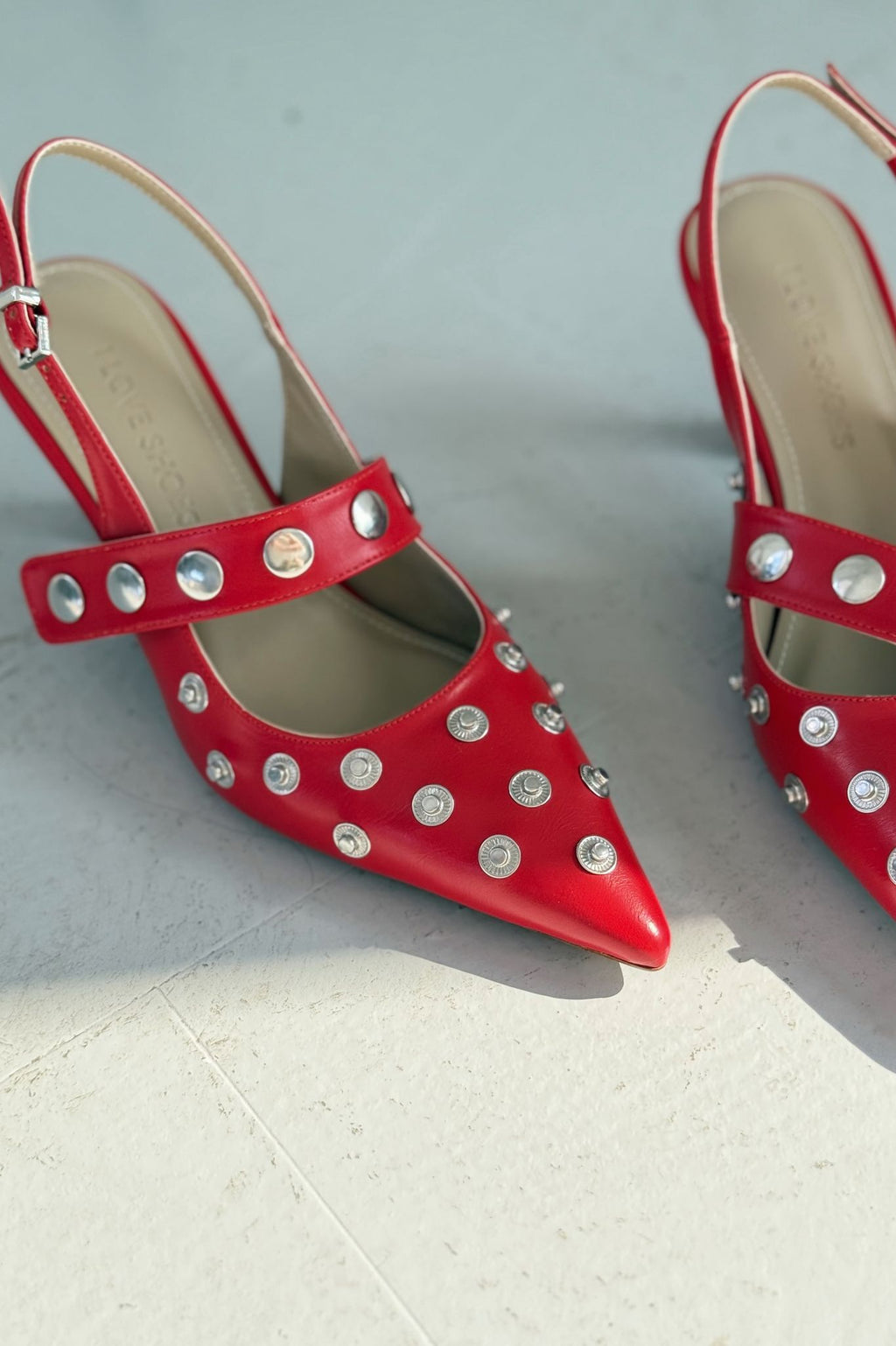 Selorin Red Faux Leather Studded Women's Stilettos