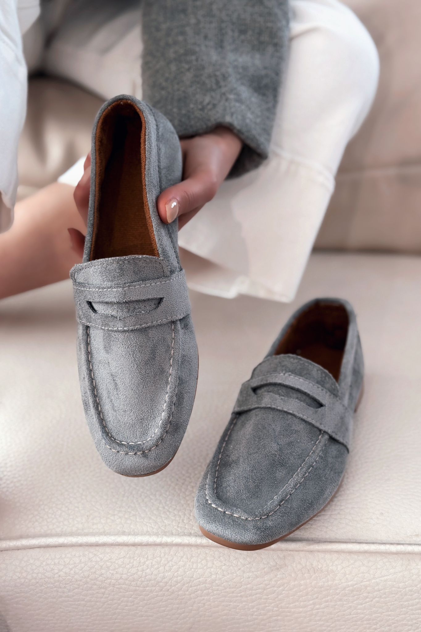 Orvino Gray Suede Women's Loafers