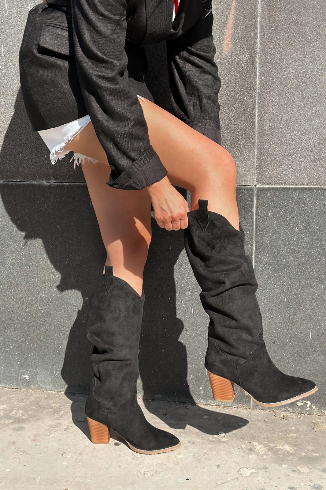 Orsenas Suede Accordion Women's Cowboy Boots Black