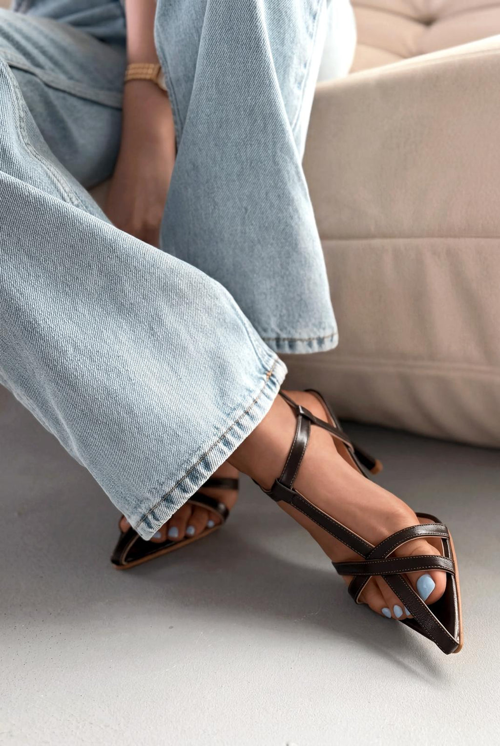 Morlen Light Brown Patent Faux Leather Women's Pumps Sandals