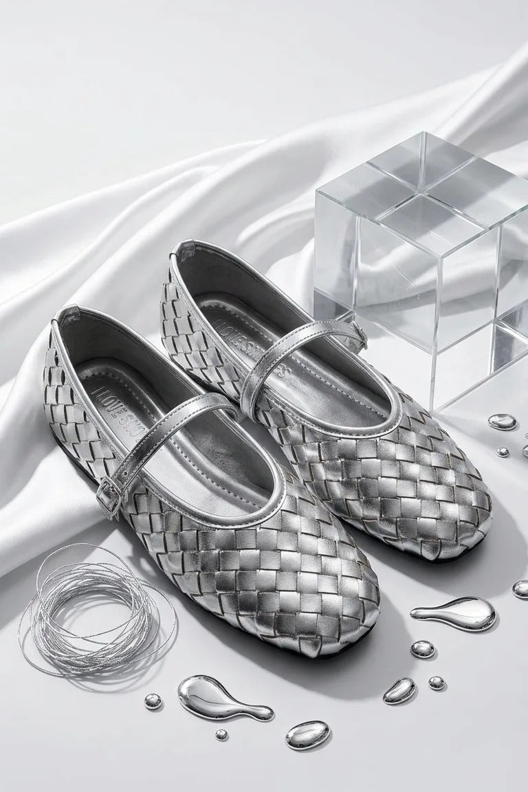 Roselle Silver Patent Faux Leather Women's Flats