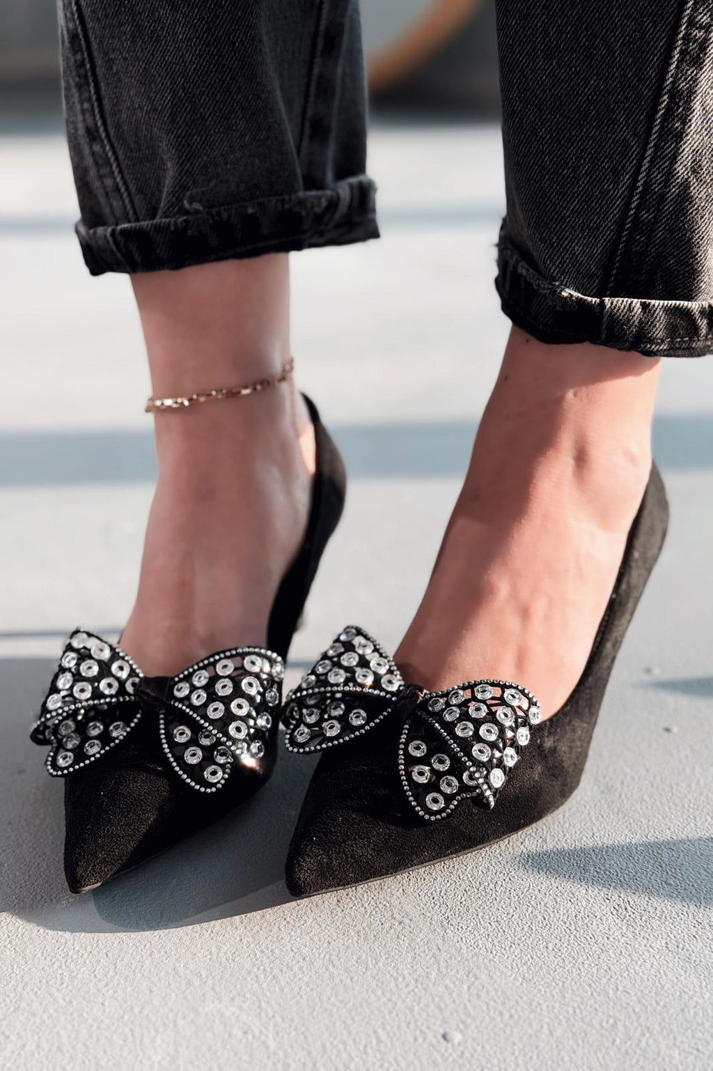 Sorexa Black Suede Bow Detail Women's Stilettos