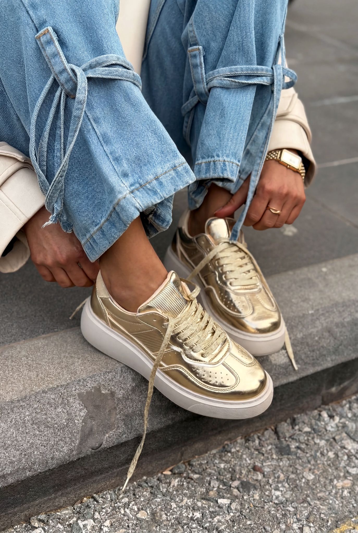 Larisa Gold Patent Faux Leather Women's Sneakers