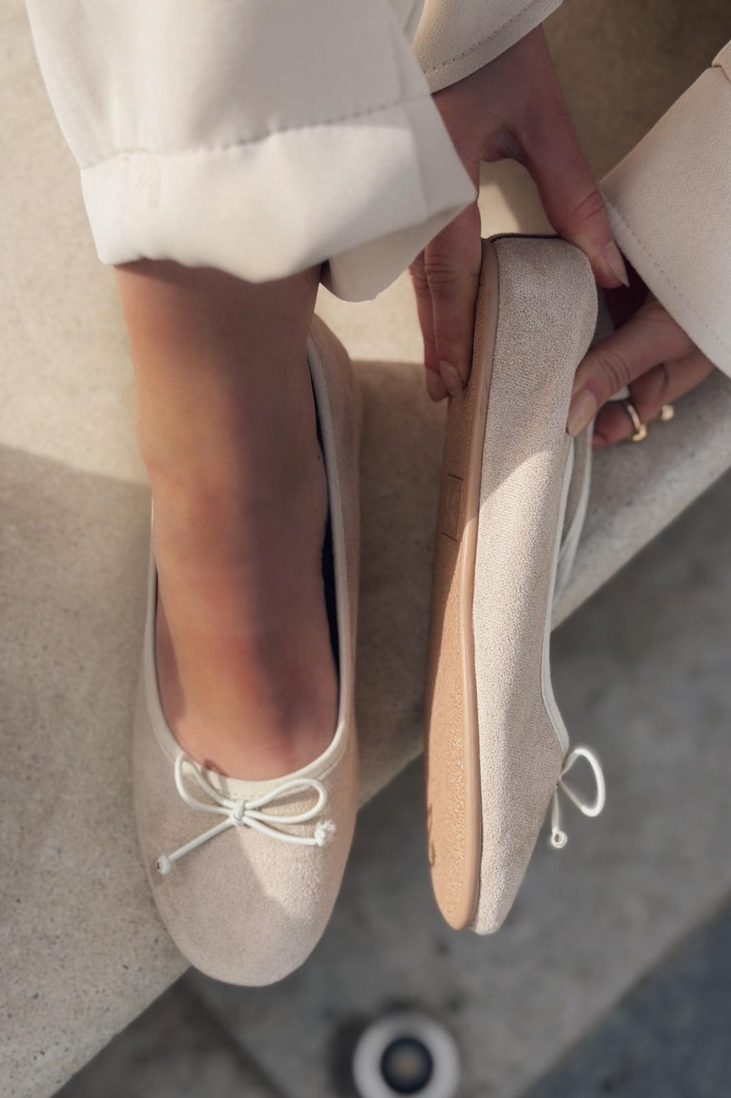 Stellor Beige Suede Women's Wedge Heel Flats