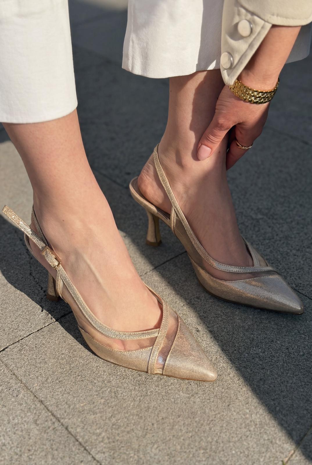 Almerion Gold Patent Faux Leather Women's Stilettos