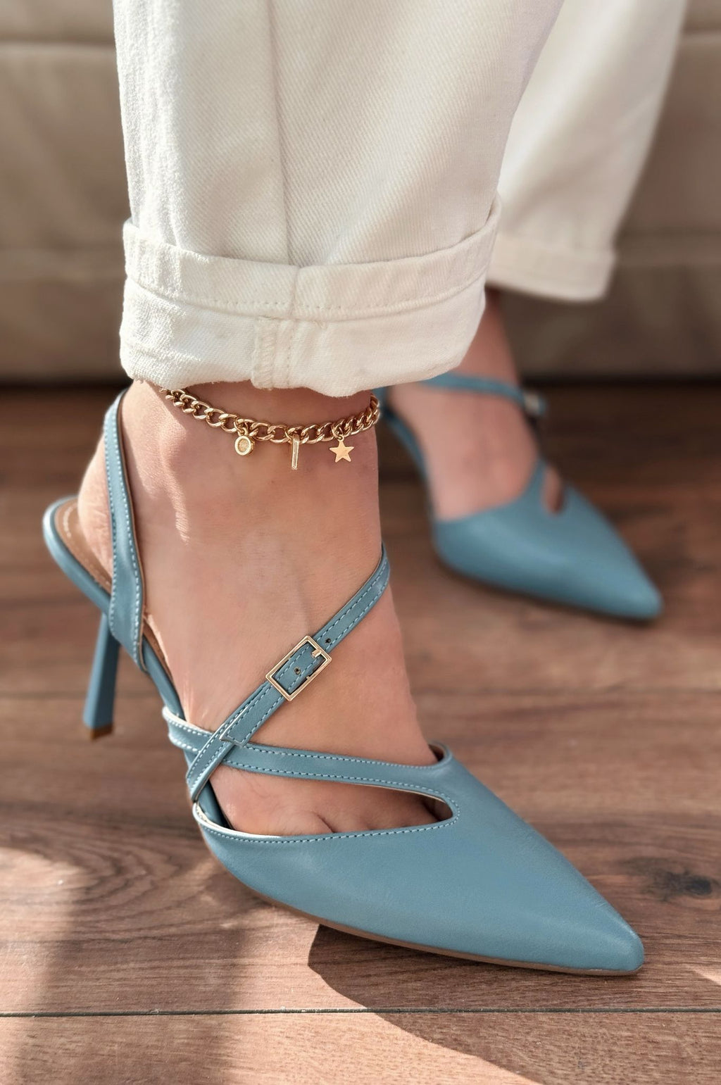 Flamor Baby Blue Faux Leather Women's Stilettos