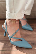 Flamor Baby Blue Faux Leather Women's Stilettos