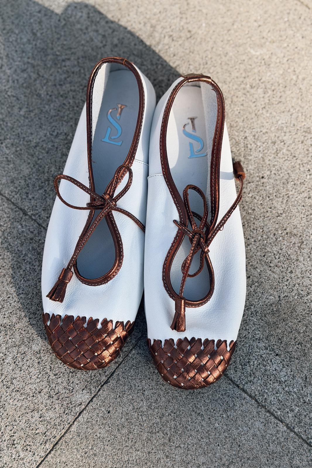 Talorin Metallic Bronze Genuine Leather Women's Lace-Up Flats