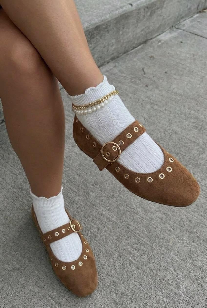 Dorin Taupe Suede Studded Women's Flats