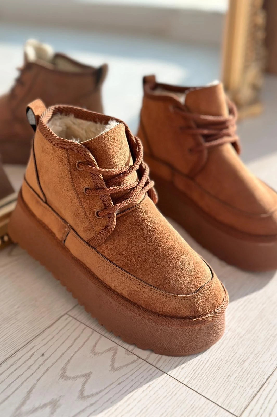 Porinta Lace-Up Chunky Sole Women's Boots Tan