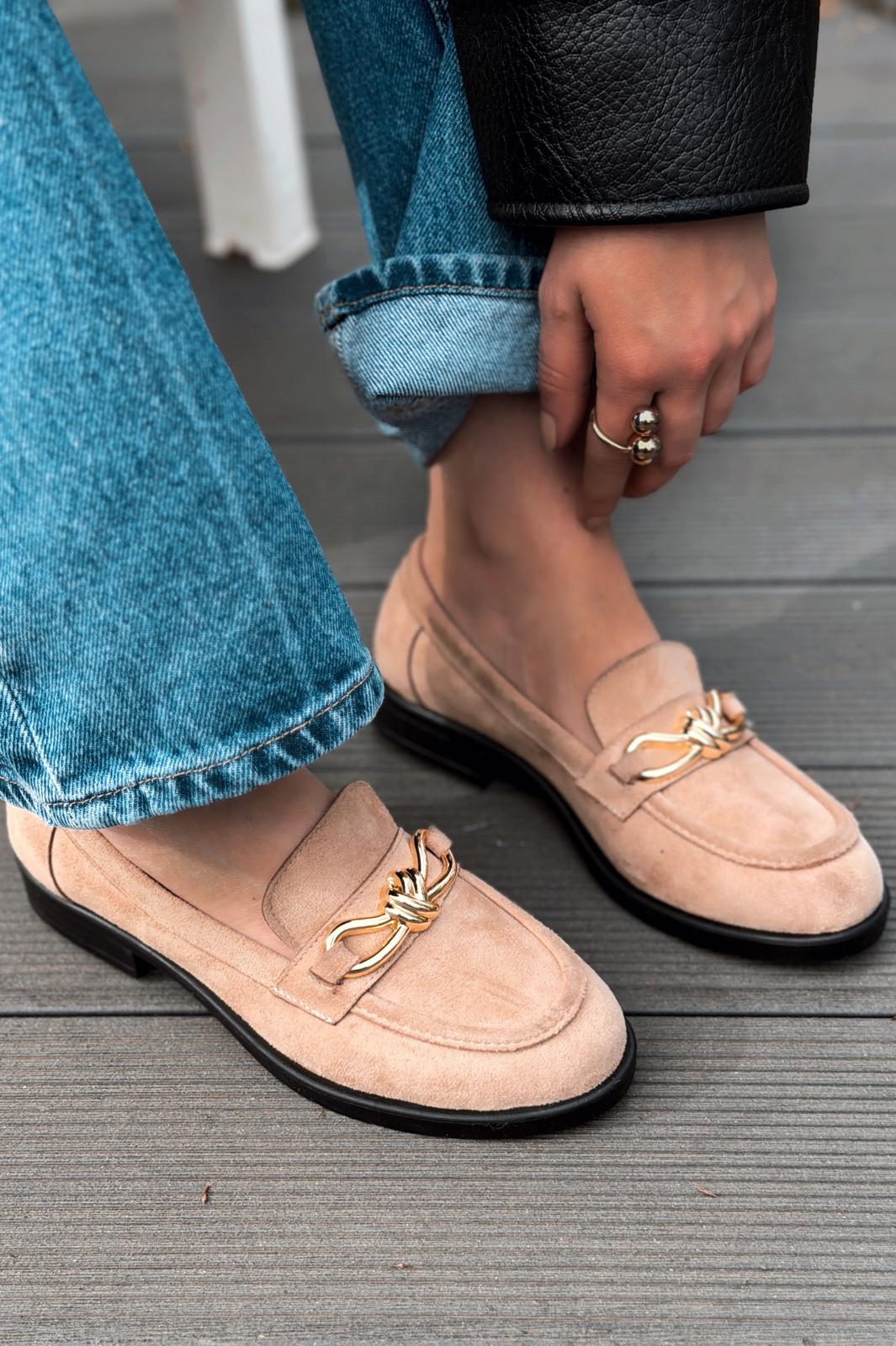 Norel Camel Suede Bow Detail Women's Loafers