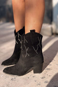 Harbix Suede Studded Black Women's Cowboy Boots