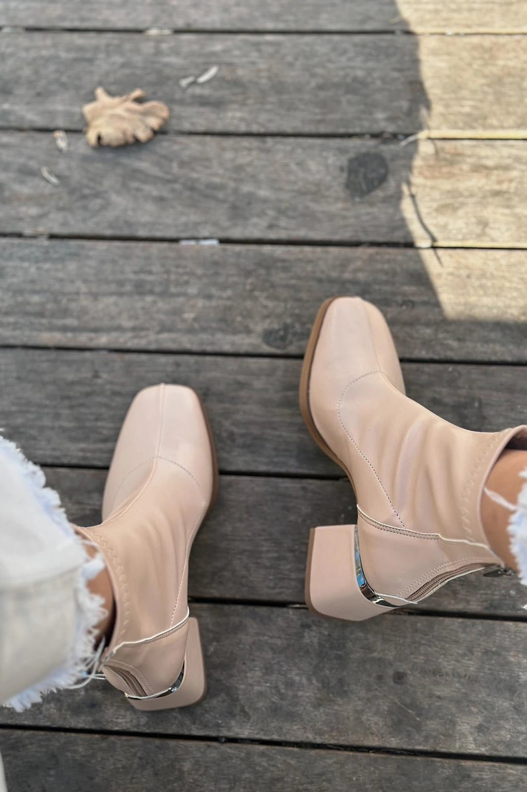 Daviyo Nude Faux Leather Stretch Women's Boots
