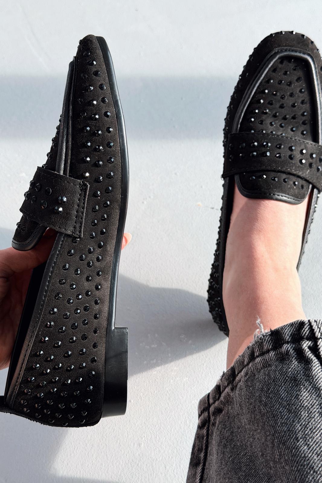 Talori Black Suede Black Embellished Women's Loafers