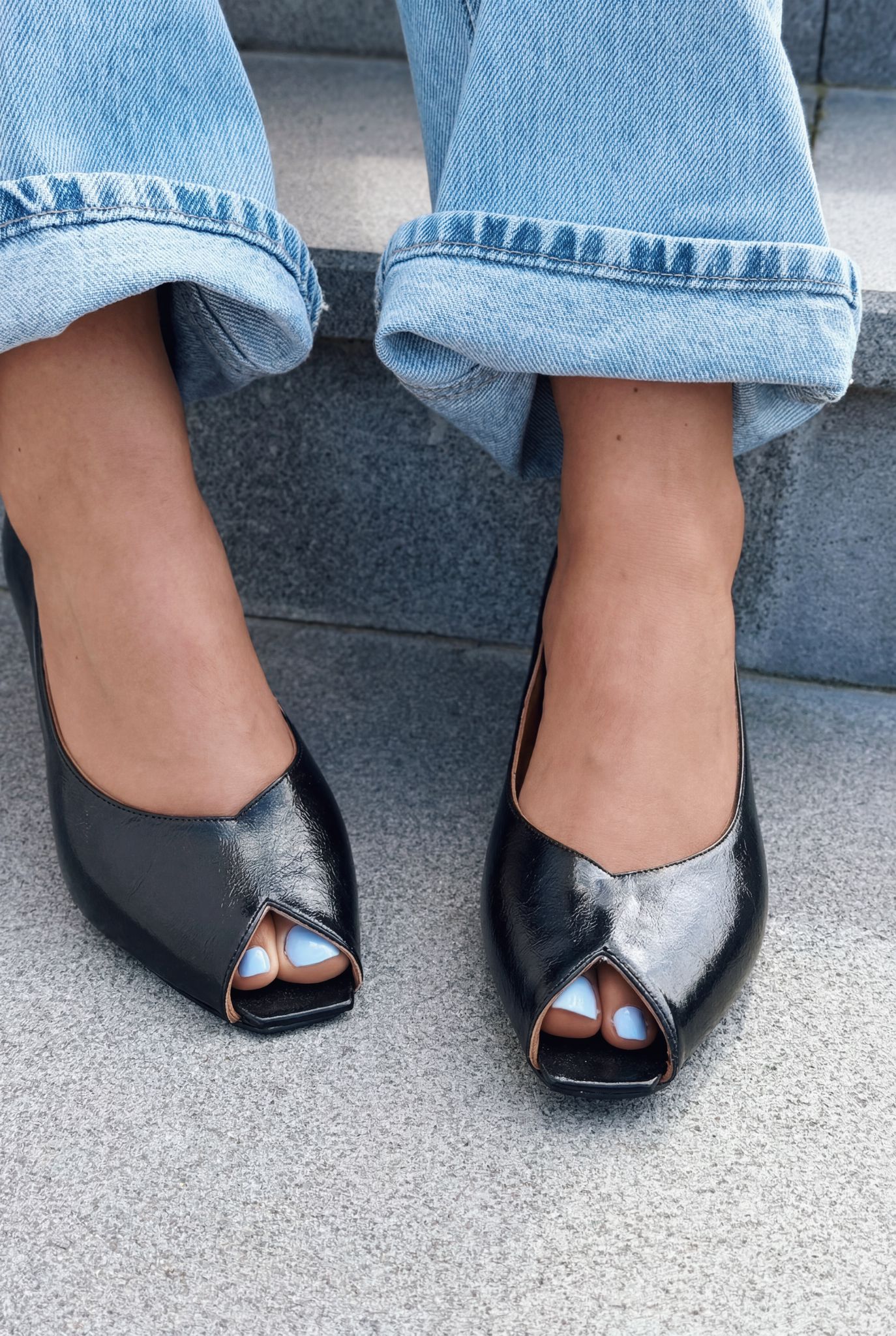 Norvion Black Crinkled Genuine Leather Women's Pumps