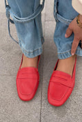 Melniel Red Genuine Leather Women's Loafers