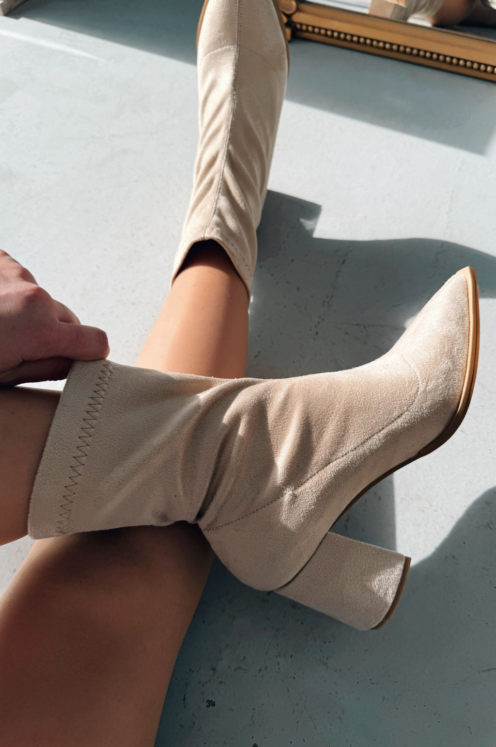 Caryne Beige Suede Women's Stretch Pumps Boots