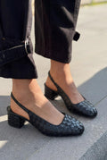 Solen Black Faux Leather Woven Detail Women's Mary Jane