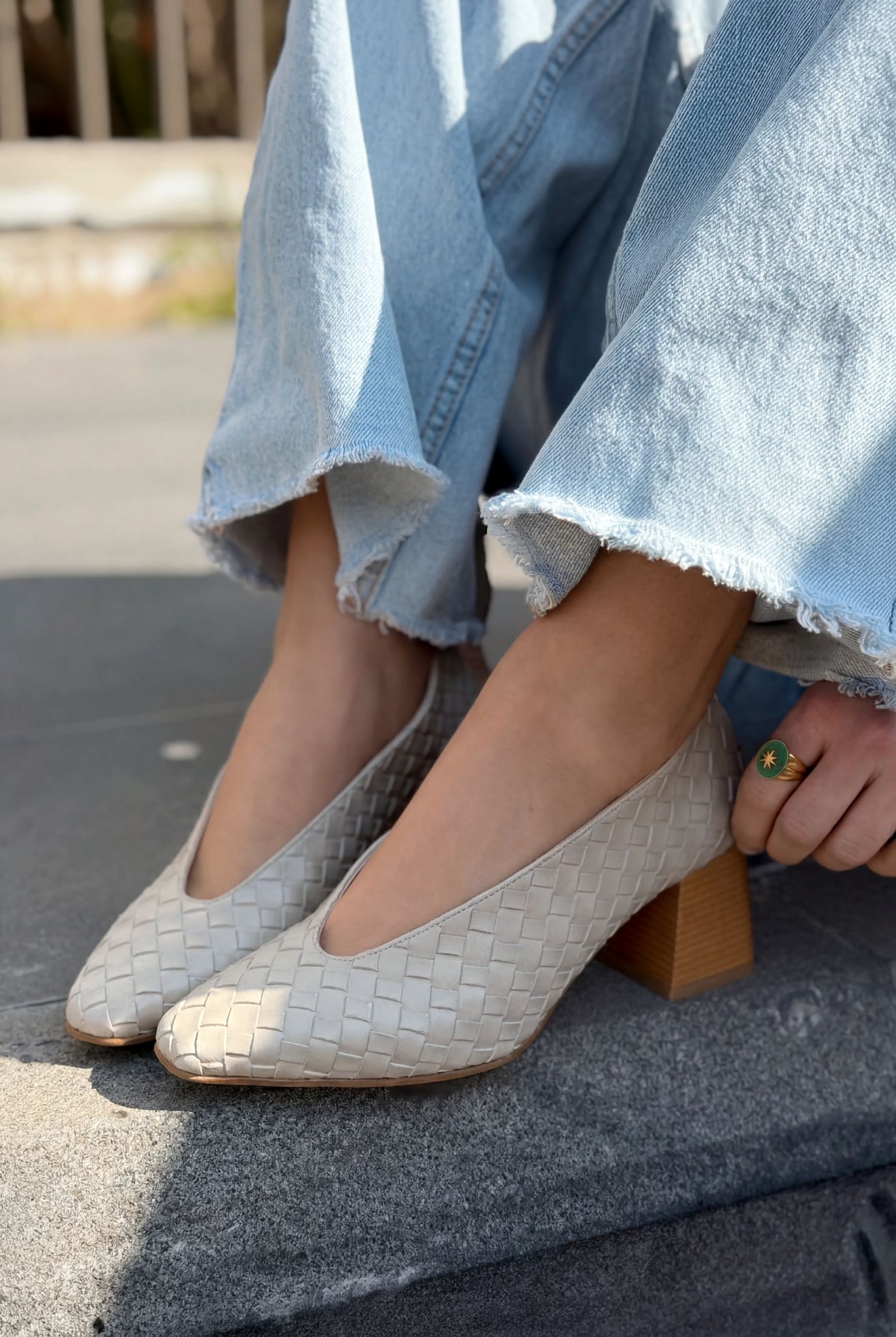 Torben Beige Faux Leather Woven Women's Pumps