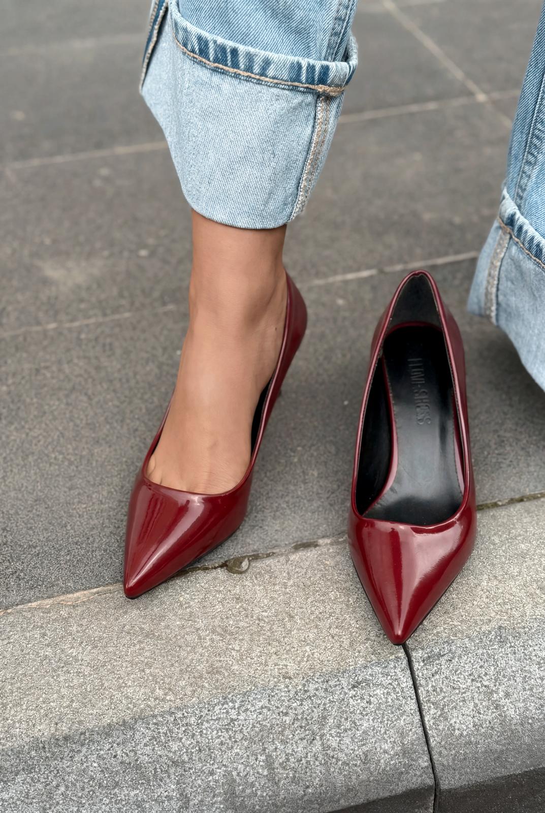Delvion Burgundy Patent Faux Leather Women's Stilettos