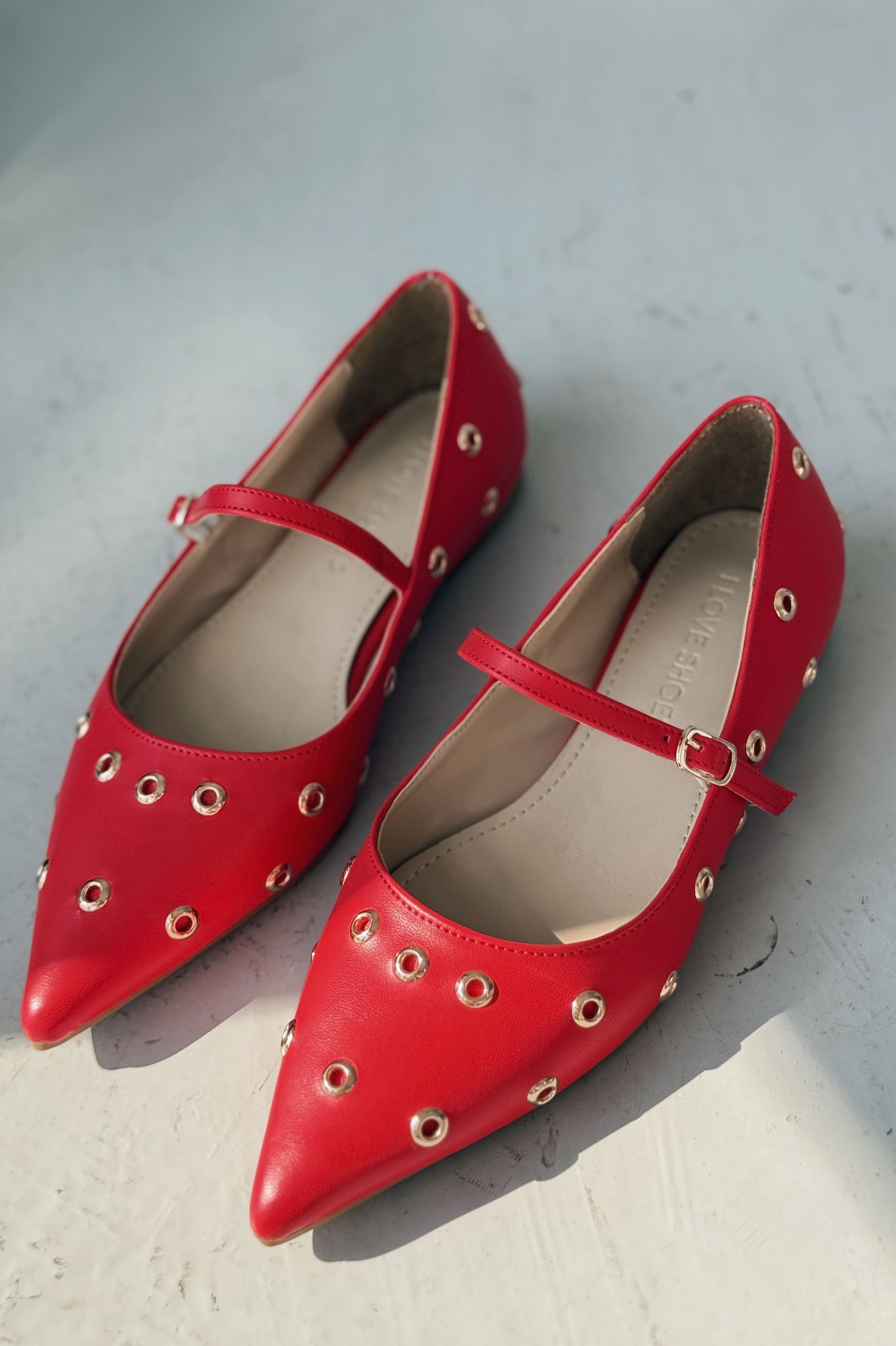 Zelix Red Faux Leather Women's Studded Flats