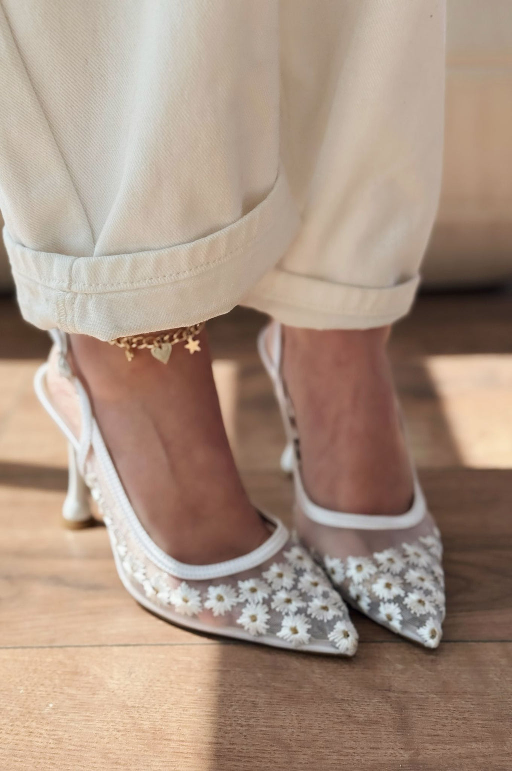 Dasewi White Mesh Women's Stilettos