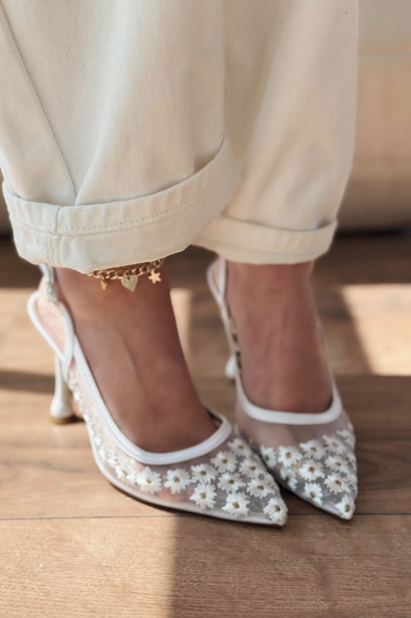 Dasewi White Mesh Women's Stilettos
