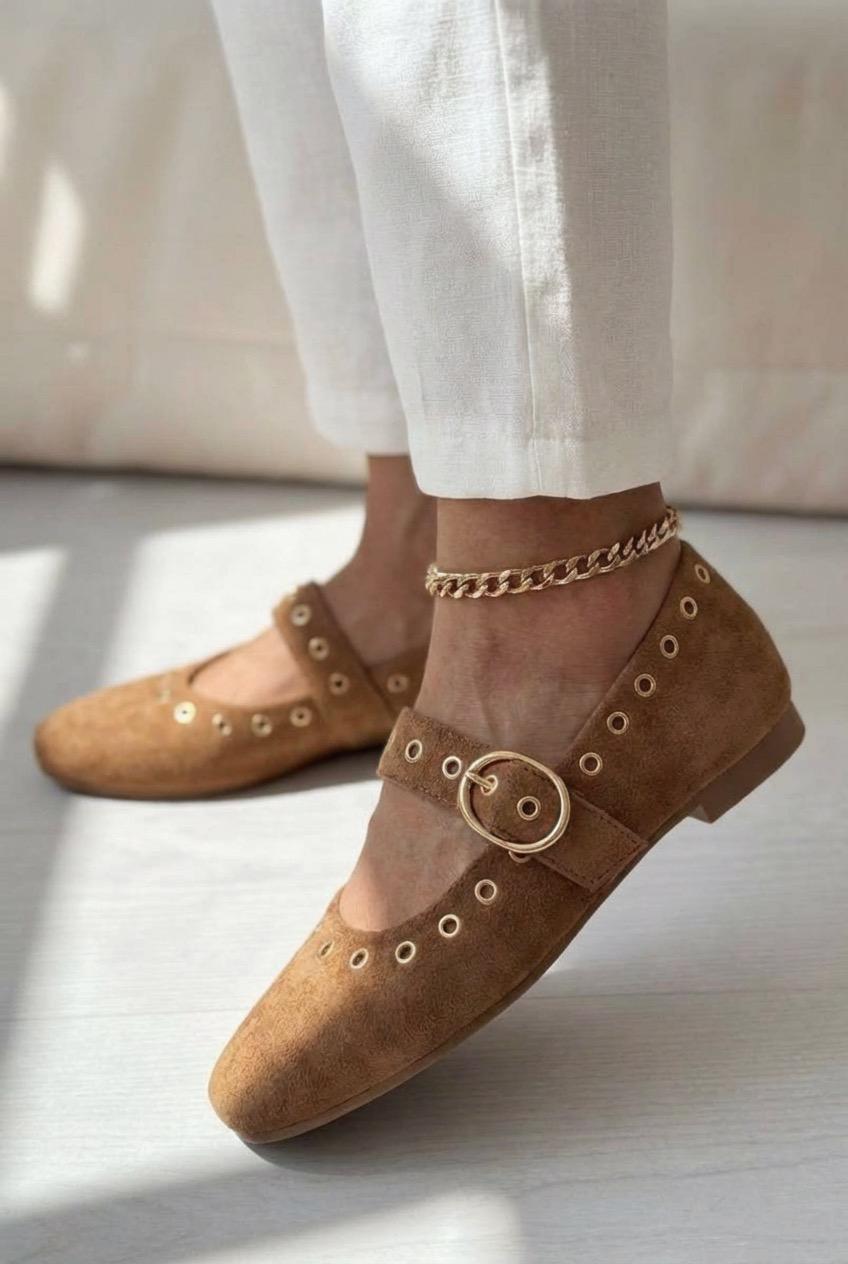 Dorin Taupe Suede Studded Women's Flats