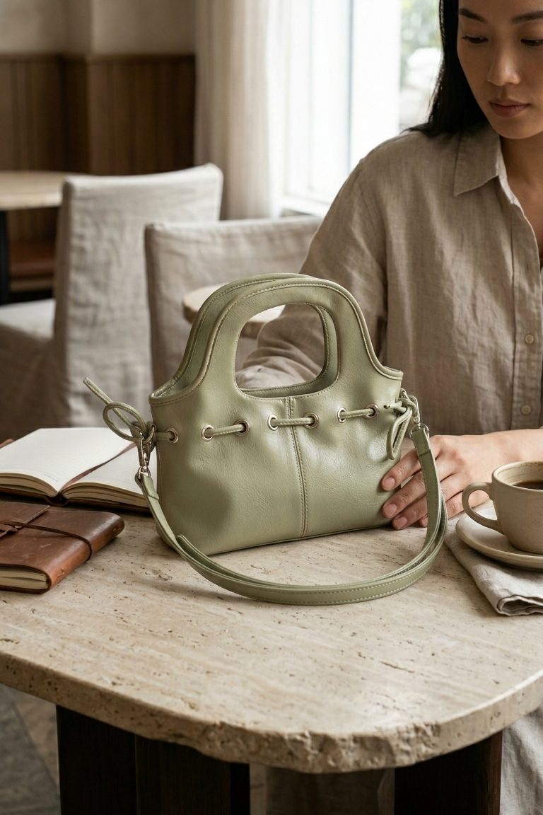 Varent Green Faux Leather Women's Handbag