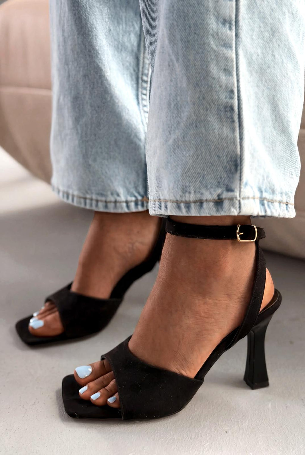 Velniel Black Suede Women's Pumps Sandals