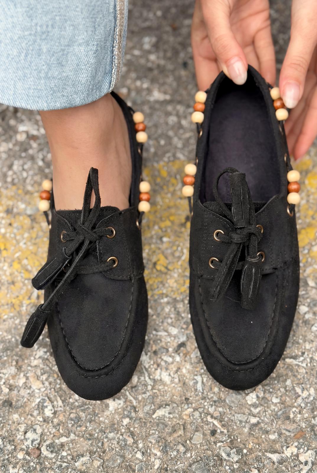 Brion Black Suede Women's Oxford Shoes