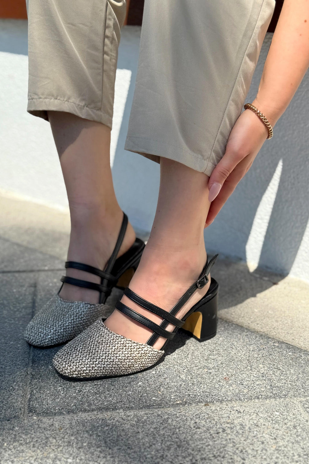 Marlo Black Woven Detail Faux Leather Women's Mary Jane