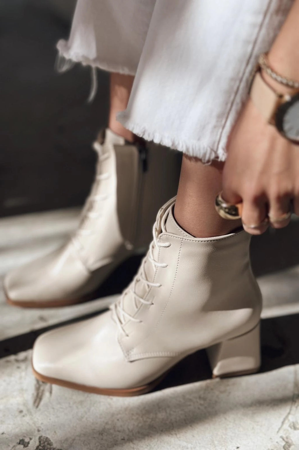 Rament Beige Faux Leather Lace-Up Women's Boots