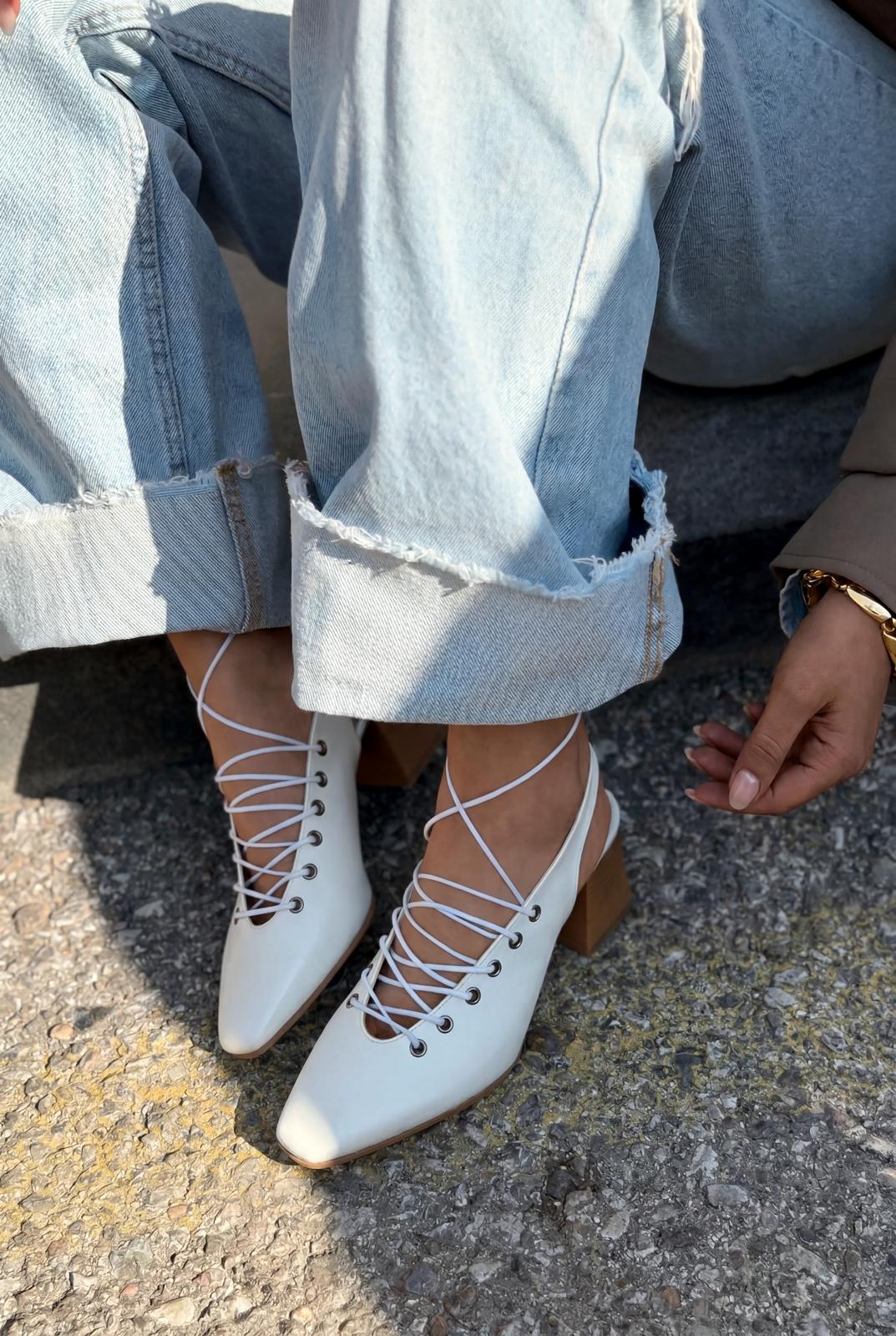 Yorella White Faux Leather Women's Pumps