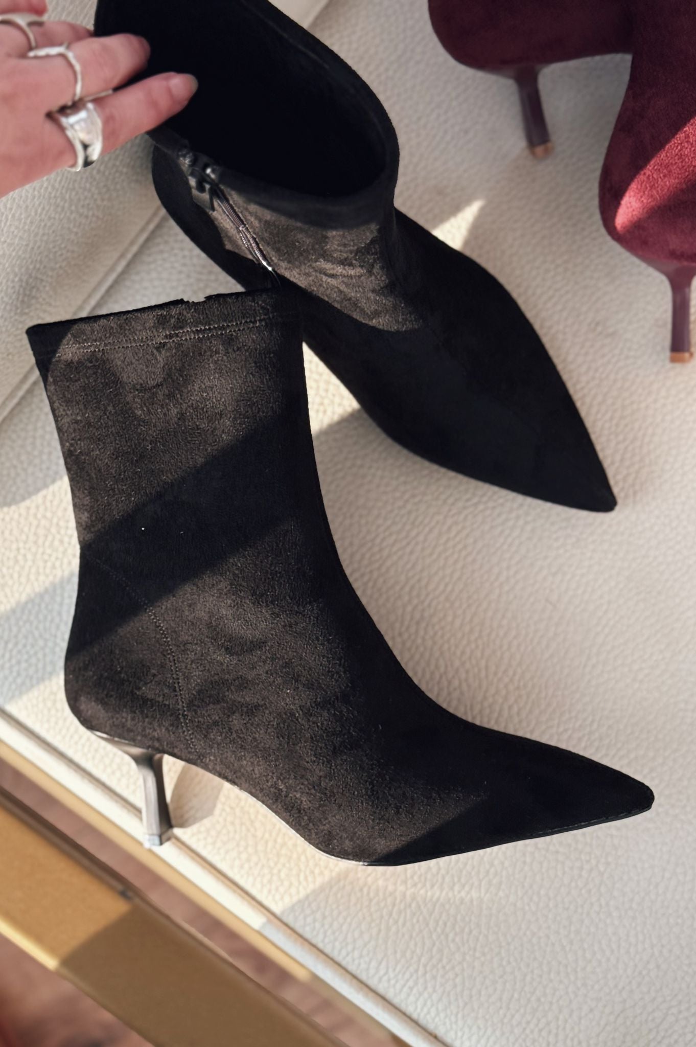 Orvex Black Suede Slim Heel Women's Boots