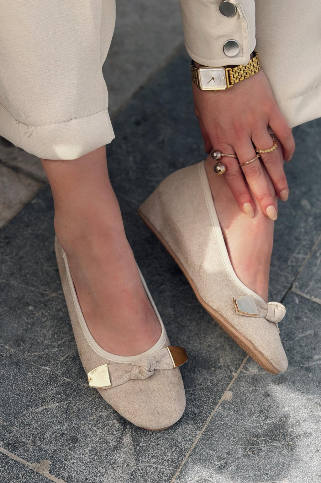 Orphel Beige Suede Women's Flats Wedge Heel