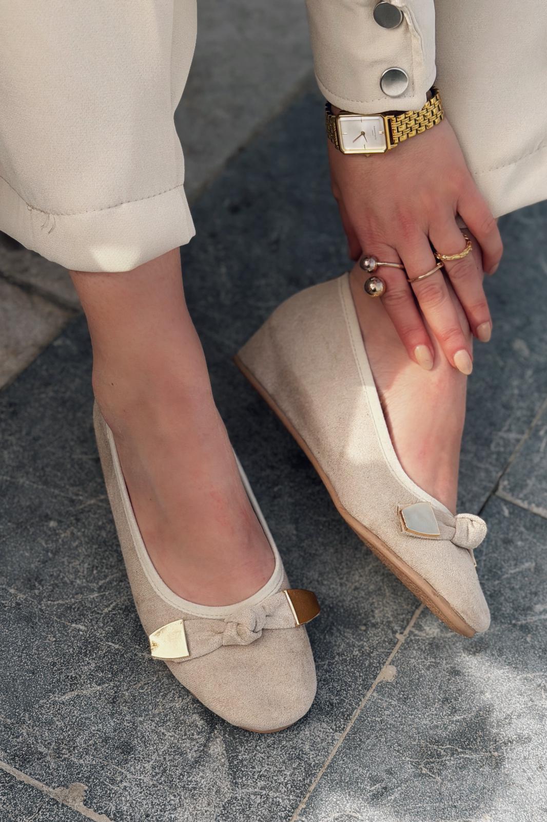 Orphel Beige Suede Women's Flats Wedge Heel
