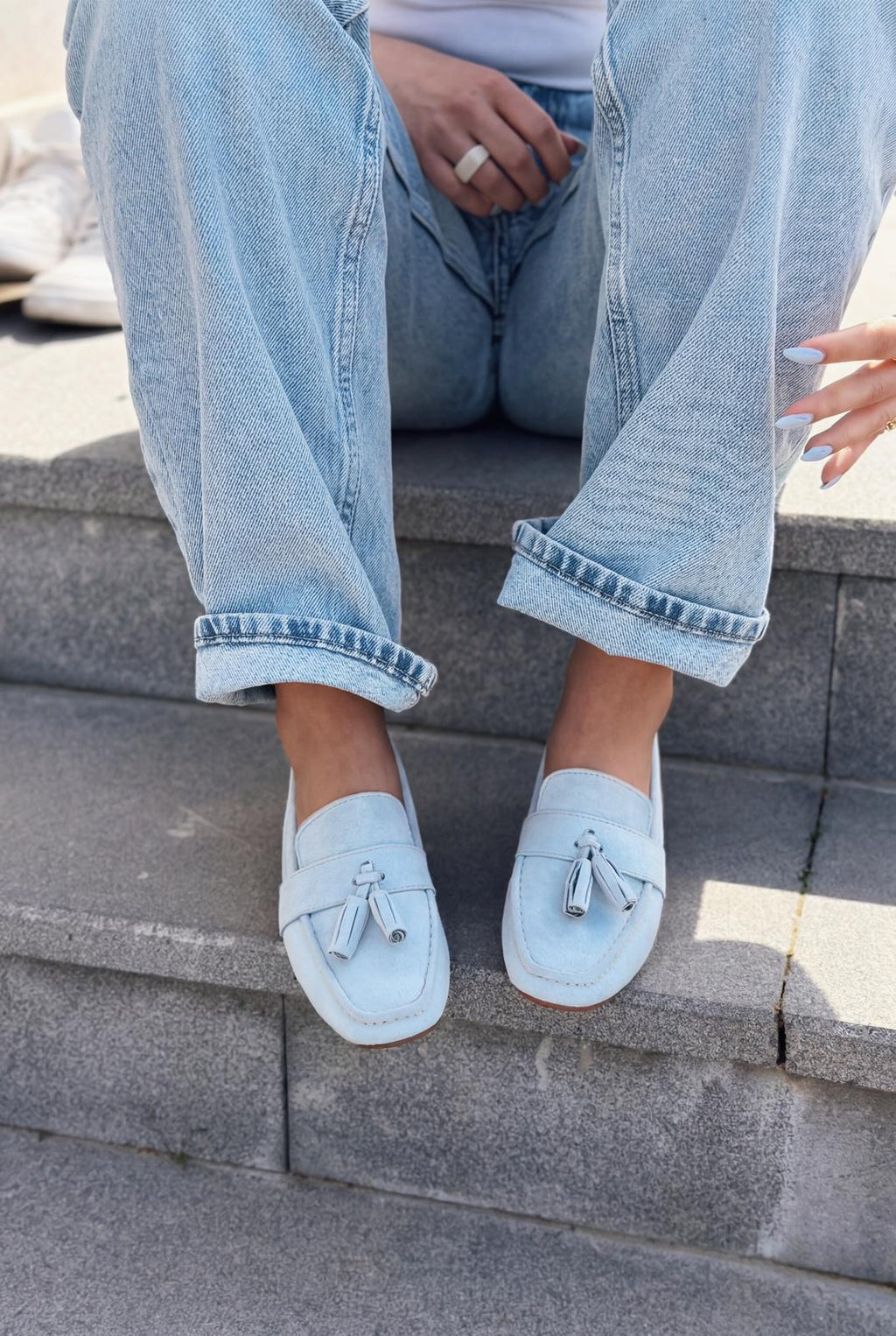 Olena Baby Blue Suede Women's Loafers