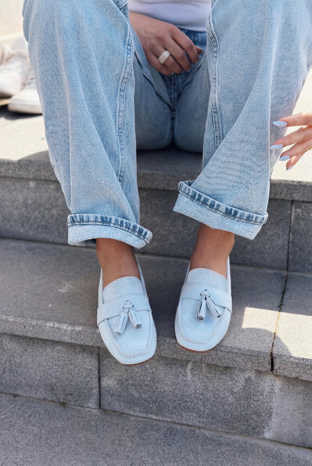 Olena Baby Blue Suede Women's Loafers